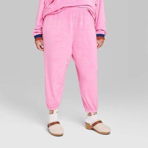 Women's Plus Size Ascot + Hart Velour Graphic Jogger Pants Pink 1X